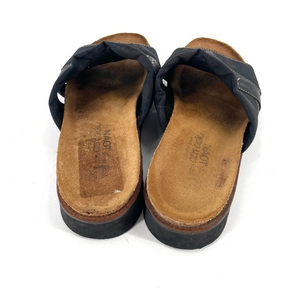 NAOT Two Tone Black Contrast Stitch Lugged Sole Leather Slide Sandals - Picture 4 of 5